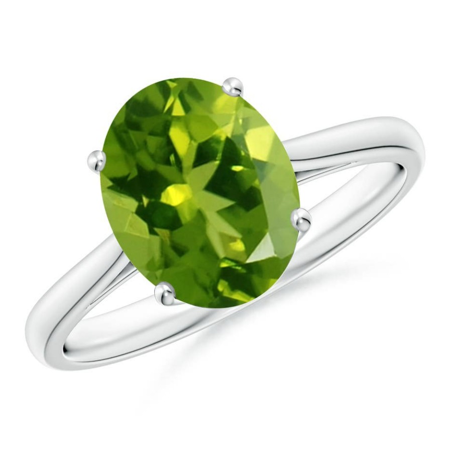 Rings Angara Peridot | Oval Solitaire Peridot Cocktail Ring