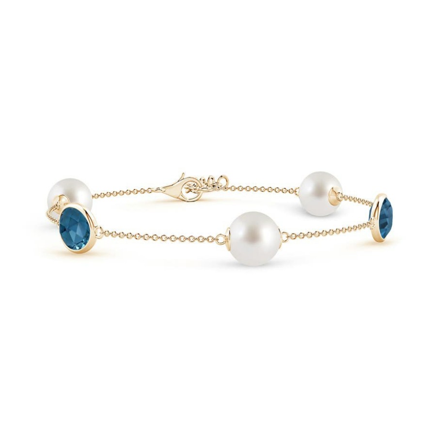 Bracelets Angara South Sea Pearl | South Sea Pearl & Oval London Blue Topaz Bracelet