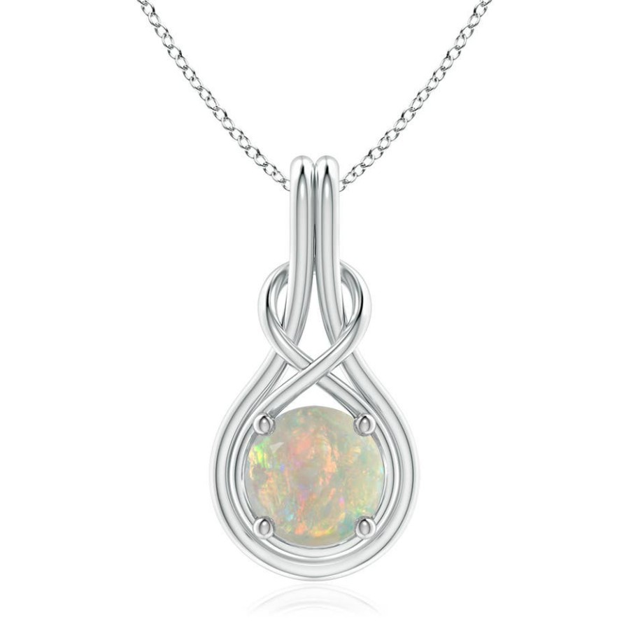 Necklaces Angara Opal | Round Opal Solitaire Infinity Knot Pendant