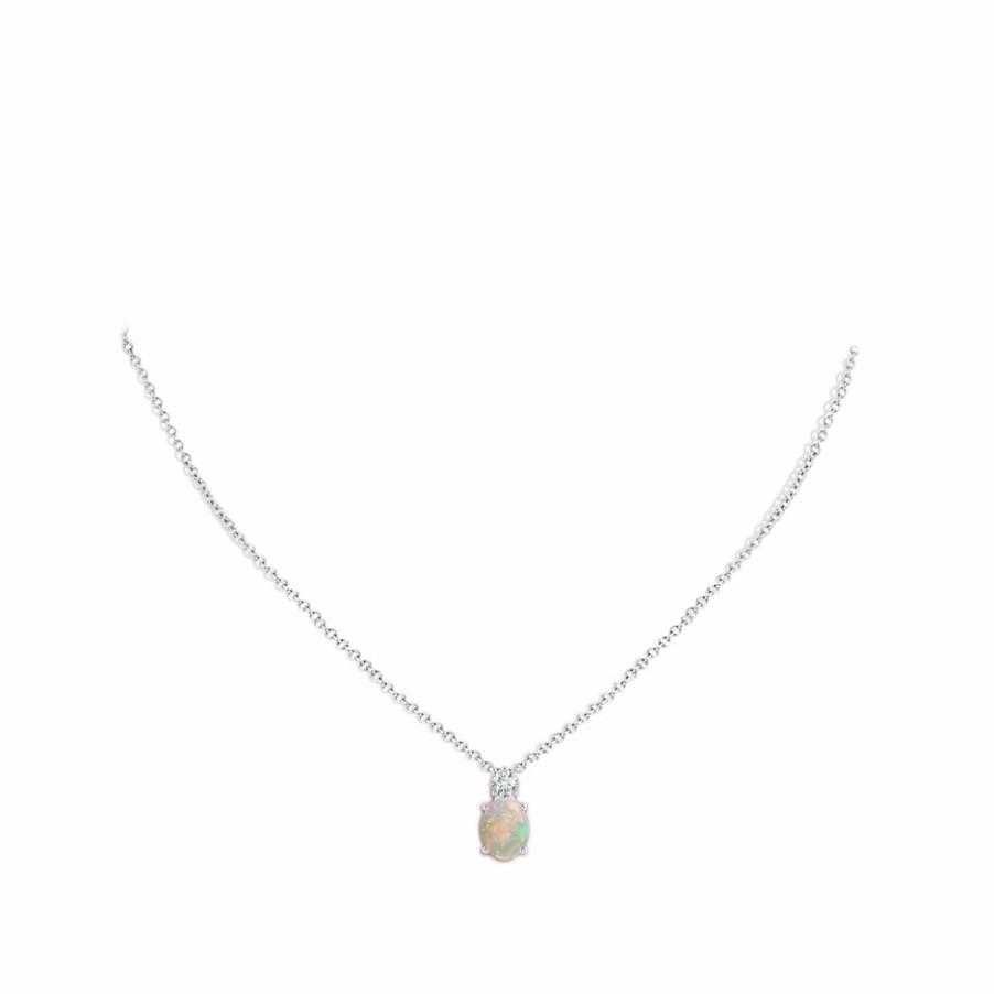 Necklaces Angara Opal | Oval Opal Solitaire Pendant With Diamond