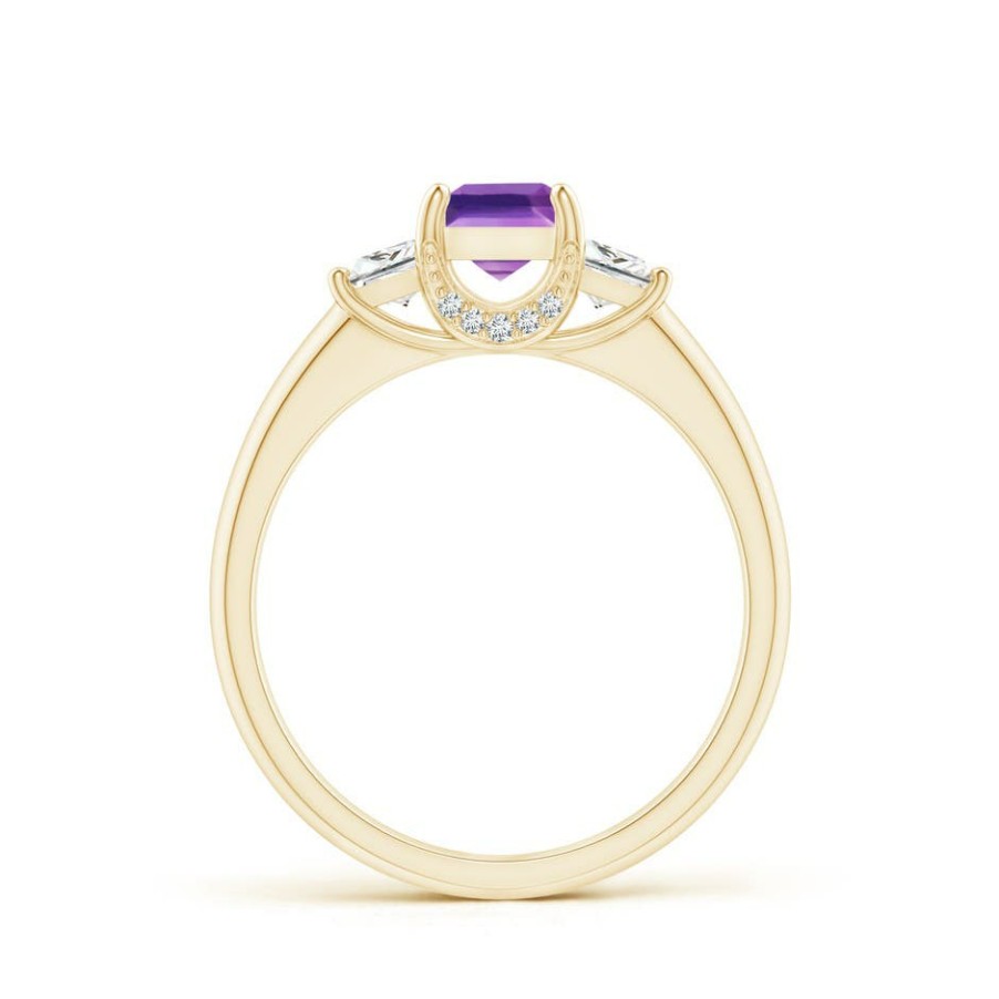 Rings Angara Amethyst | Classic Square Amethyst And Diamond Engagement Ring