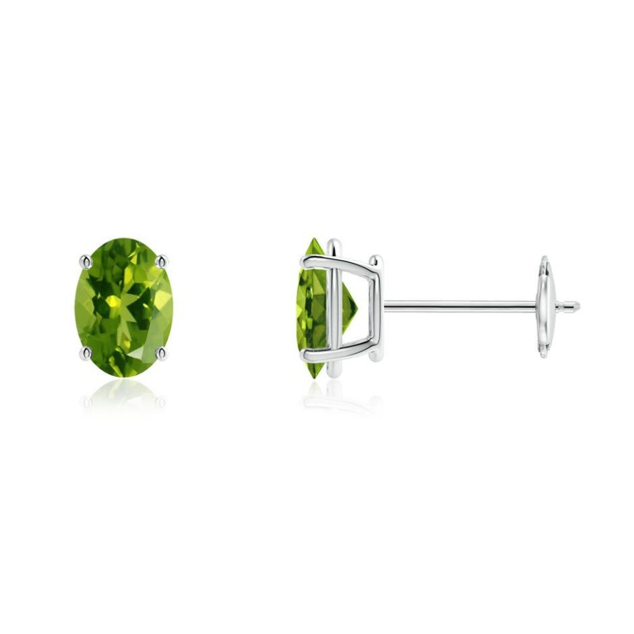 Earrings Angara Peridot | Prong-Set Oval Solitaire Peridot Stud Earrings