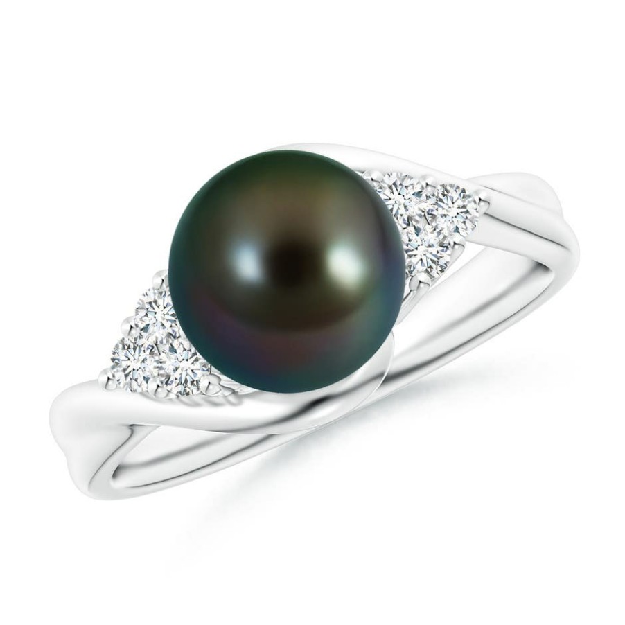 Rings Angara Tahitian Pearl | Tahitian Pearl Bypass Ring With Diamond Trio