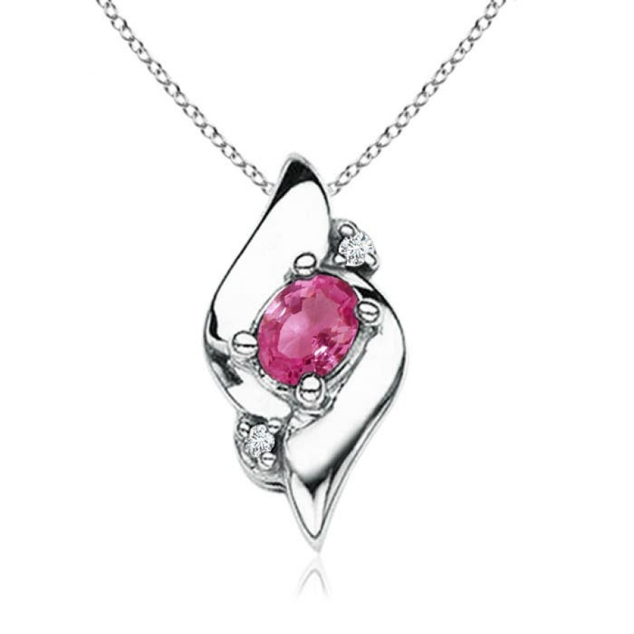 Necklaces Angara Pink Sapphire | Shell Style Oval Pink Sapphire And Diamond Pendant