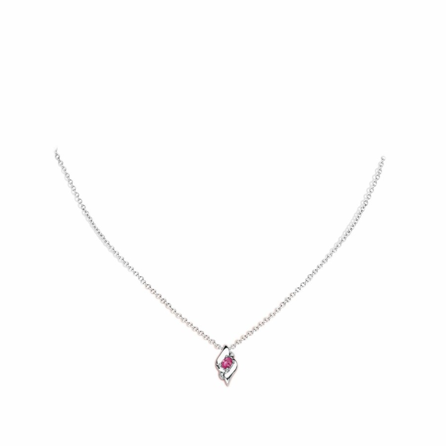 Necklaces Angara Pink Sapphire | Shell Style Oval Pink Sapphire And Diamond Pendant