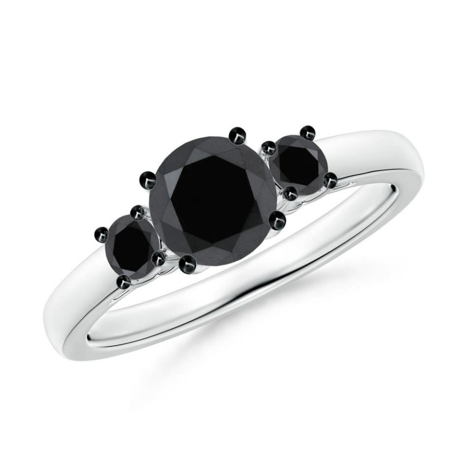 Rings Angara Enhanced Black | Round Black Diamond Three Stone Engagement Ring