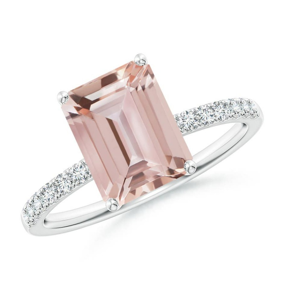 Rings Angara Morganite | Emerald-Cut Morganite Engagement Ring With Diamonds