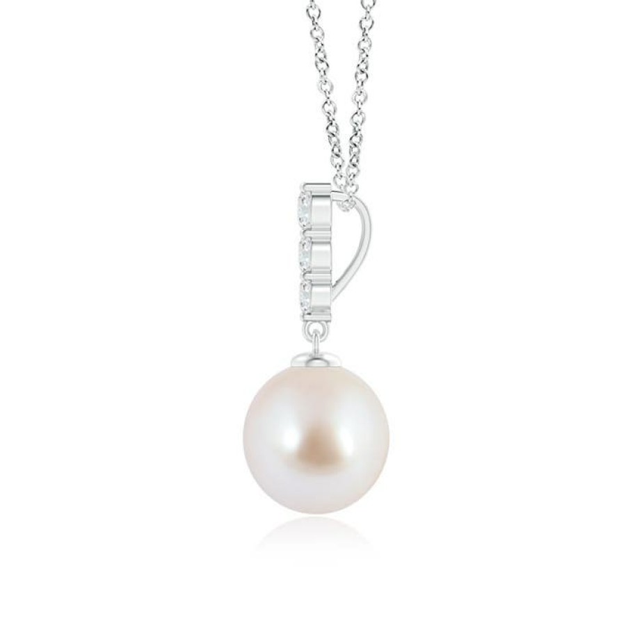 Necklaces Angara Akoya Pearl | Japanese Akoya Pearl Drop Pendant With Graduated Diamonds