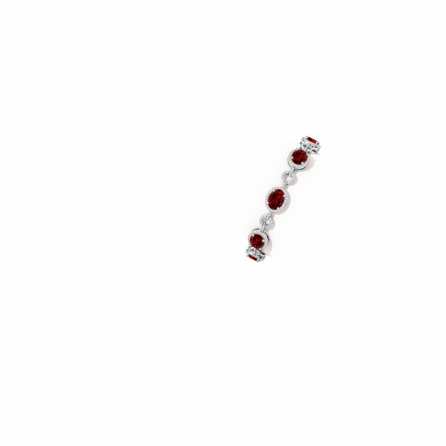 Bracelets Angara Ruby | Lab-Grown Oval Ruby Halo Open Circle Link Bracelet