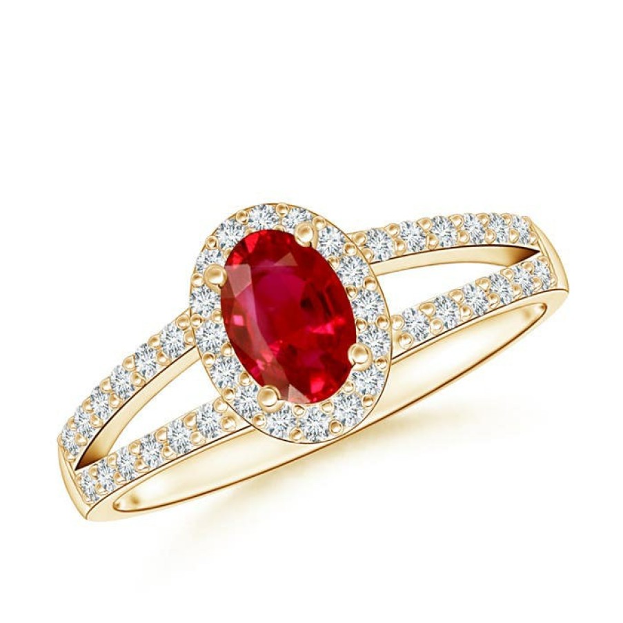 Rings Angara Ruby | Oval Ruby Split Shank Halo Ring