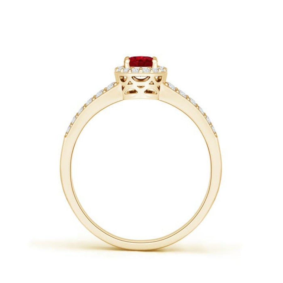 Rings Angara Ruby | Oval Ruby Split Shank Halo Ring