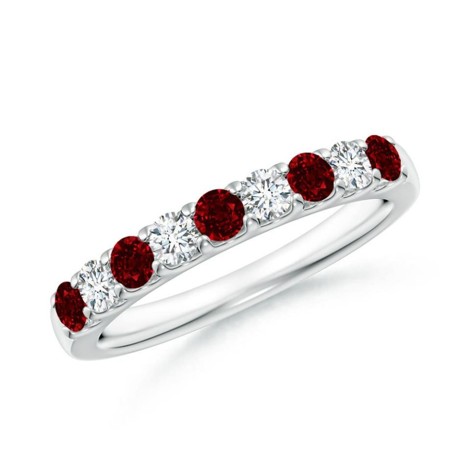 Rings Angara Ruby | Shared Prong Ruby And Diamond Half Eternity Ring