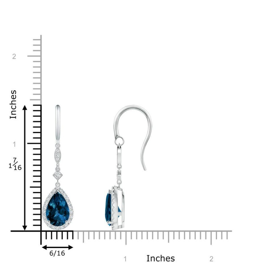 Earrings Angara London Blue Topaz | Pear-Shaped London Blue Topaz Drop Earrings With Diamond Halo