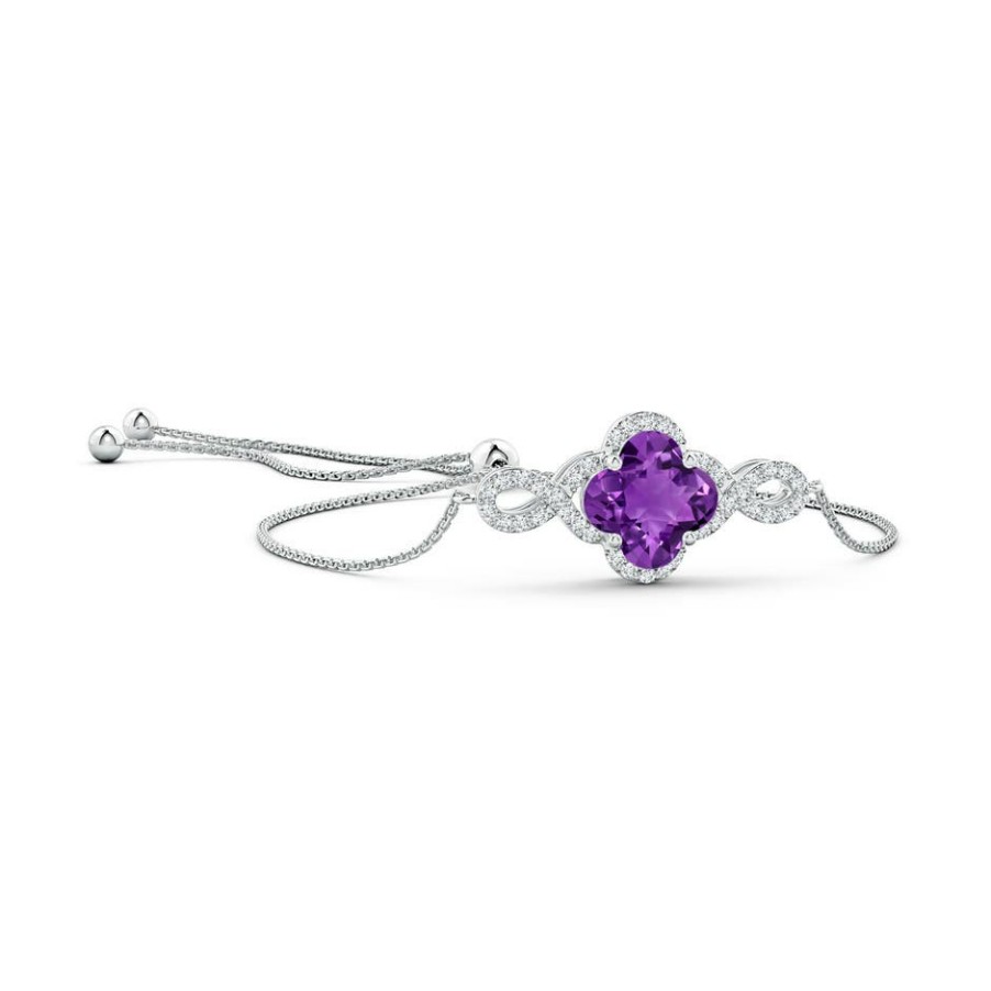 Bracelets Angara Amethyst | Clover-Shaped Amethyst Halo Infinity Bracelet