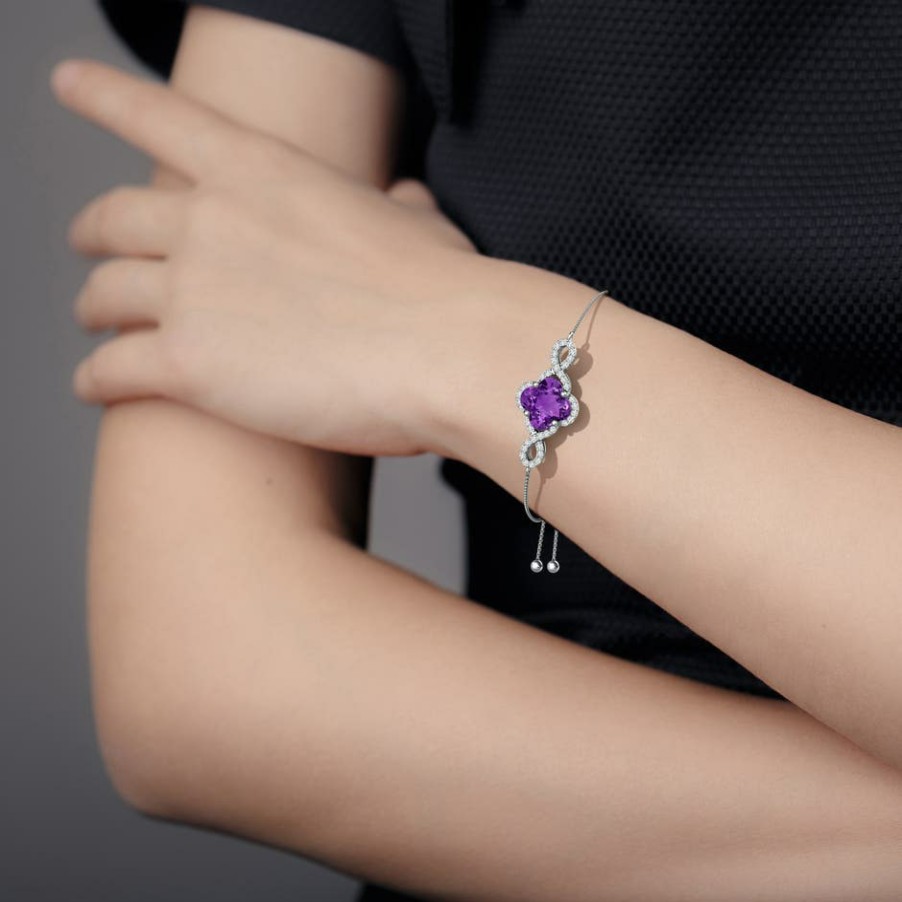 Bracelets Angara Amethyst | Clover-Shaped Amethyst Halo Infinity Bracelet