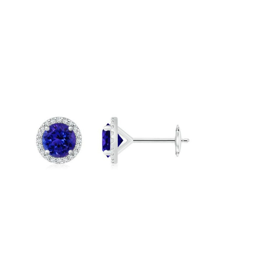 Earrings Angara Tanzanite | Classic Tanzanite And Diamond Halo Stud Earrings