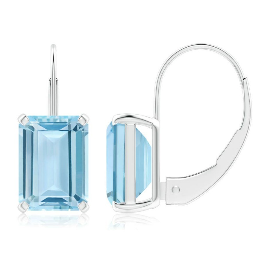 Earrings Angara Aquamarine | Emerald-Cut Aquamarine Solitaire Leverback Earrings