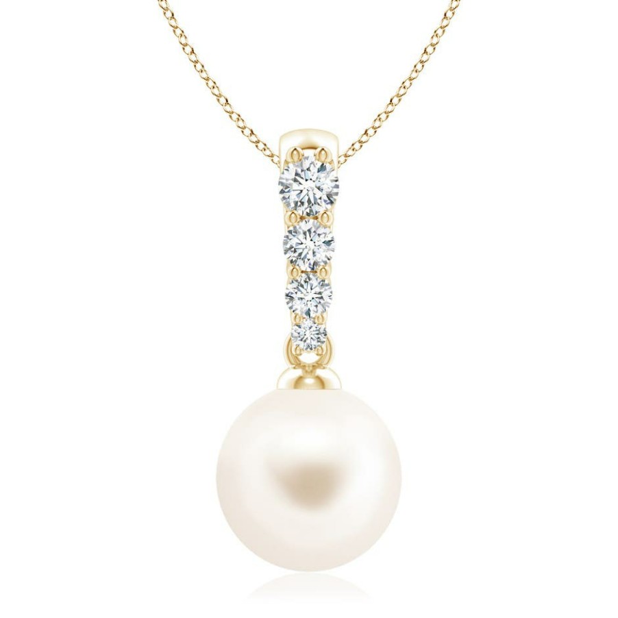 Necklaces Angara Freshwater Pearl | Freshwater Pearl Pendant With Diamonds