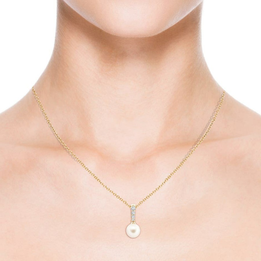 Necklaces Angara Freshwater Pearl | Freshwater Pearl Pendant With Diamonds