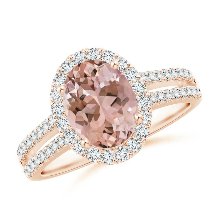 Rings Angara Morganite | Oval Morganite Split Shank Halo Ring With Diamonds