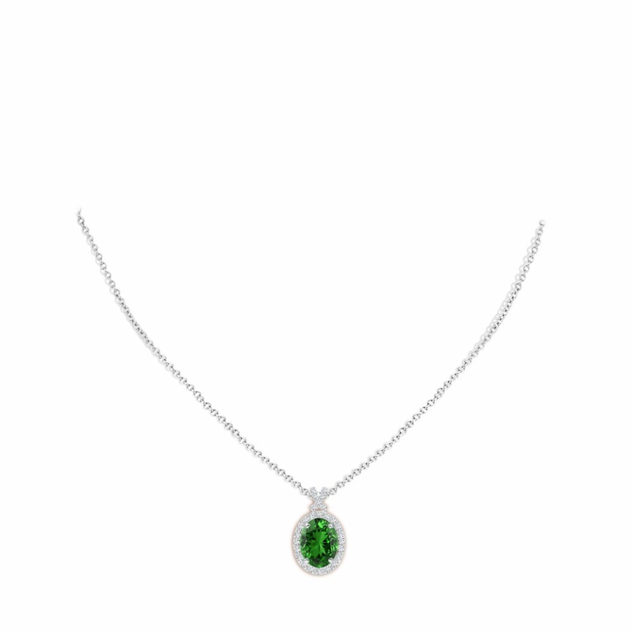 Necklaces Angara Emerald | Lab-Grown Vintage Style Emerald Pendant With Lab Diamond Halo