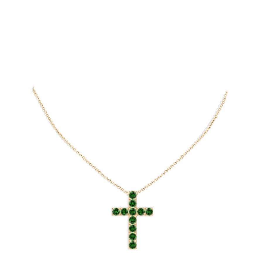 Necklaces Angara Emerald | Lab-Grown Flat Prong-Set Emerald Cross Pendant