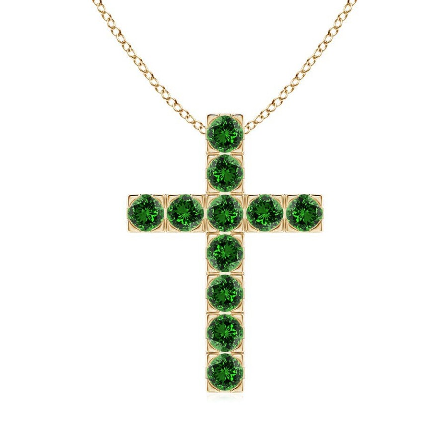 Necklaces Angara Emerald | Lab-Grown Flat Prong-Set Emerald Cross Pendant