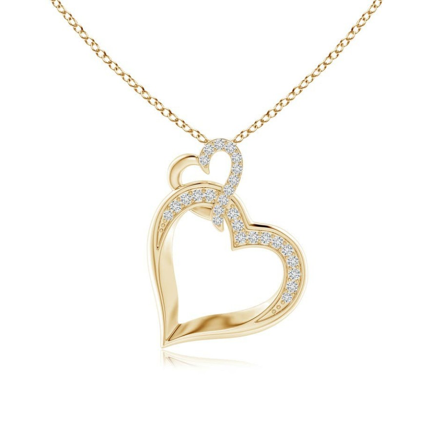 Necklaces Angara Diamond | Interlinked Diamond Tilted Heart Pendant