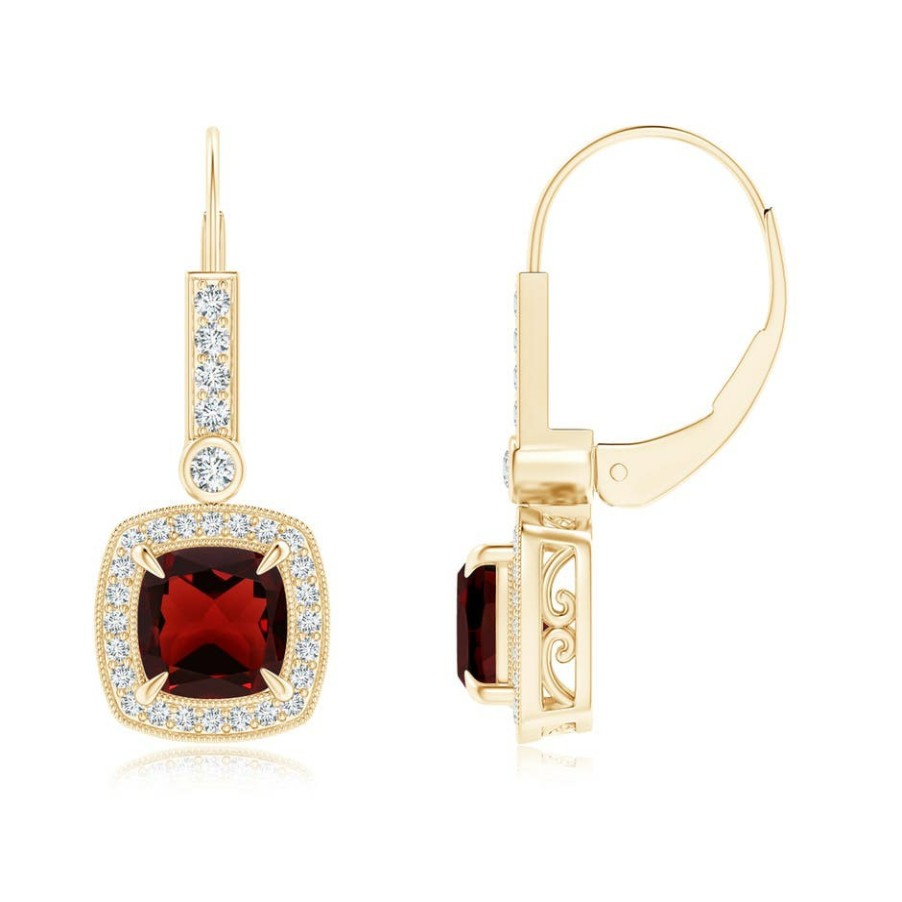 Earrings Angara Garnet | Vintage-Inspired Cushion Garnet Leverback Earrings