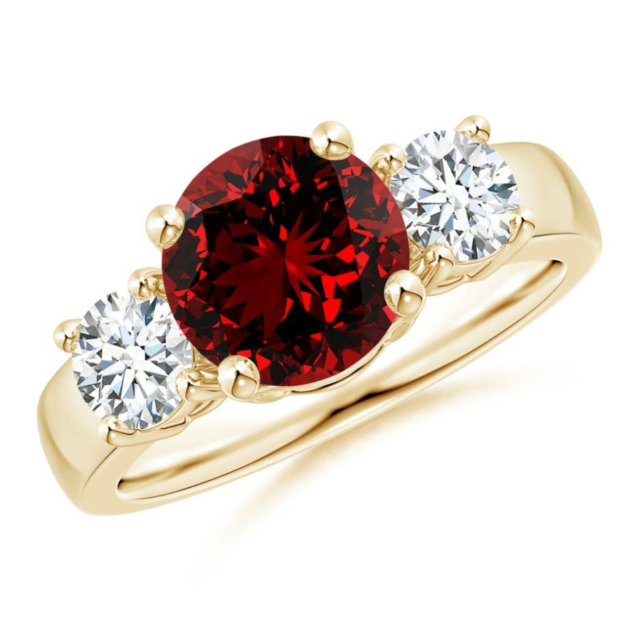 Rings Angara Ruby | Lab-Grown Classic Ruby And Lab Diamond Three Stone Engagement Ring