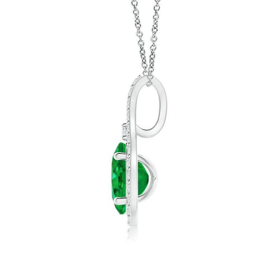 Necklaces Angara Emerald | Classic Emerald And Diamond Halo Pendant