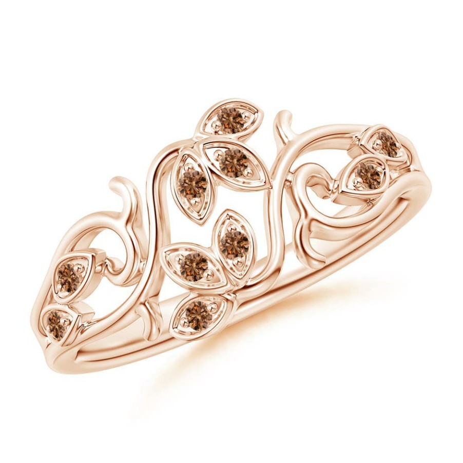 Rings Angara Coffee Diamond | Nature Inspired Pave-Set Coffee Diamond Leaf And Vine Ring