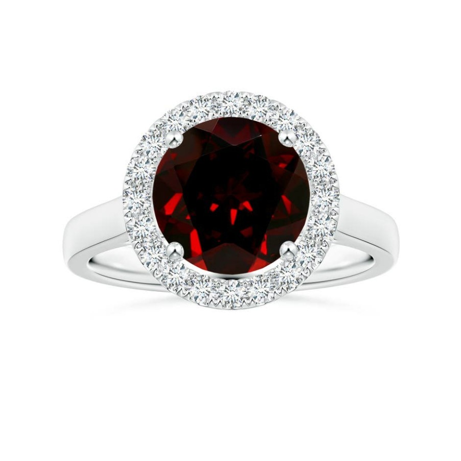 Rings Angara Garnet | Gia Certified Round Garnet Ring With Diamond Halo