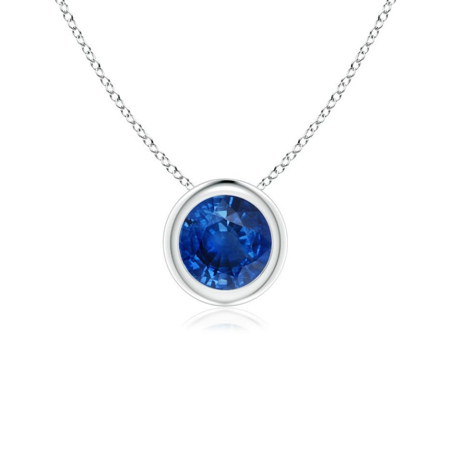 Necklaces Angara Blue Sapphire | Bezel-Set Round Blue Sapphire Solitaire Pendant