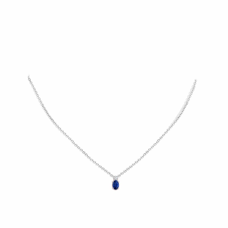 Necklaces Angara Blue Sapphire | Oval Sapphire Solitaire Pendant With Diamond