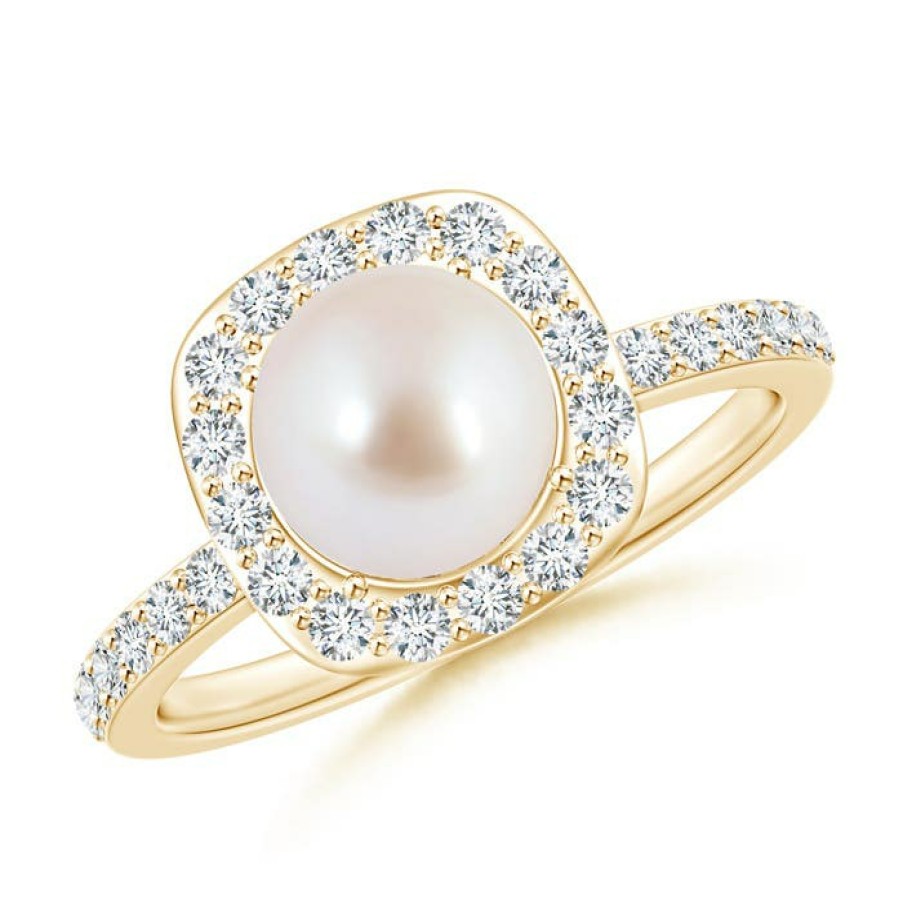 Rings Angara Akoya Pearl | Vintage Style Japanese Akoya Pearl And Diamond Halo Ring