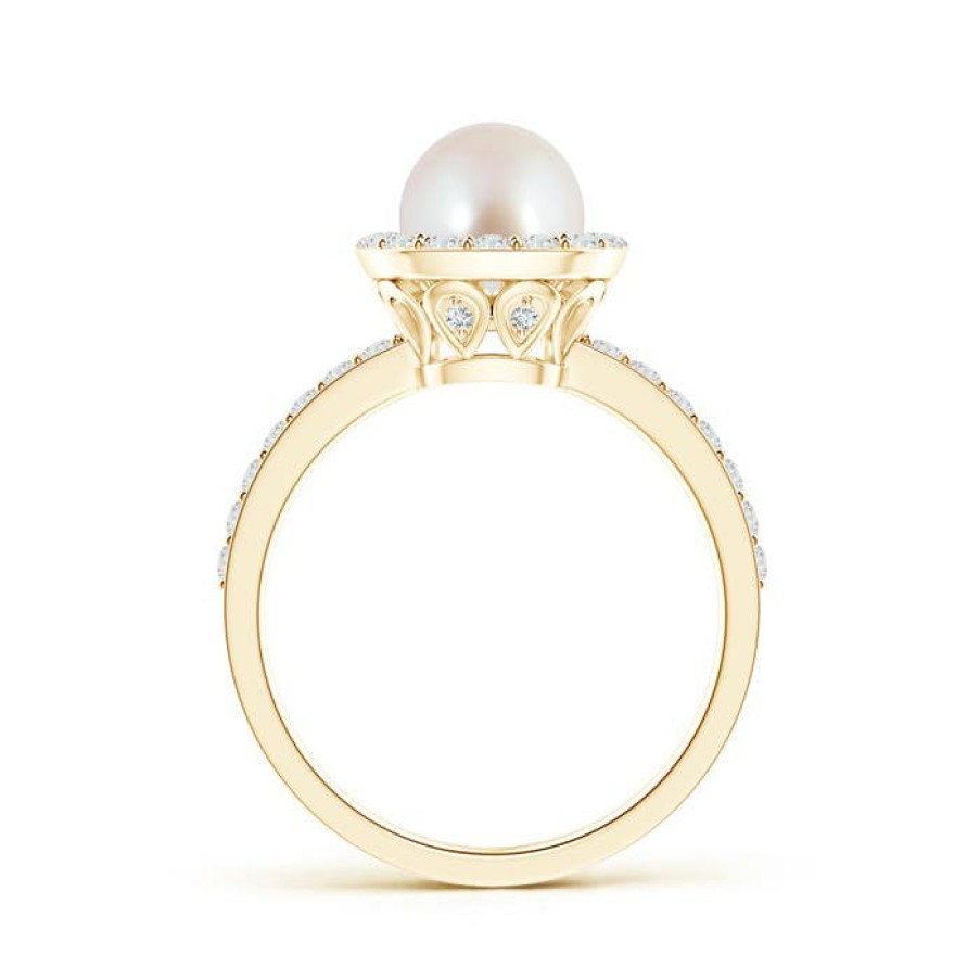 Rings Angara Akoya Pearl | Vintage Style Japanese Akoya Pearl And Diamond Halo Ring