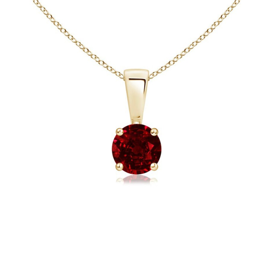 Necklaces Angara Ruby | Classic Round Ruby Solitaire Pendant