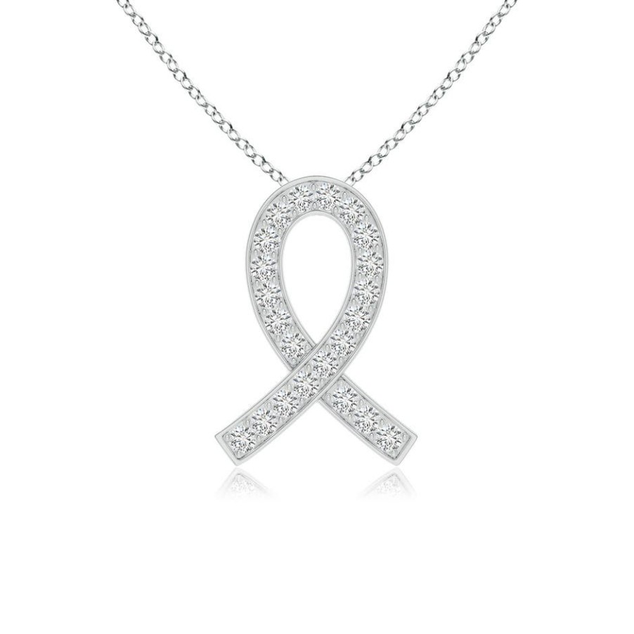 Necklaces Angara Diamond | Pave-Set Diamond Awareness Ribbon Pendant