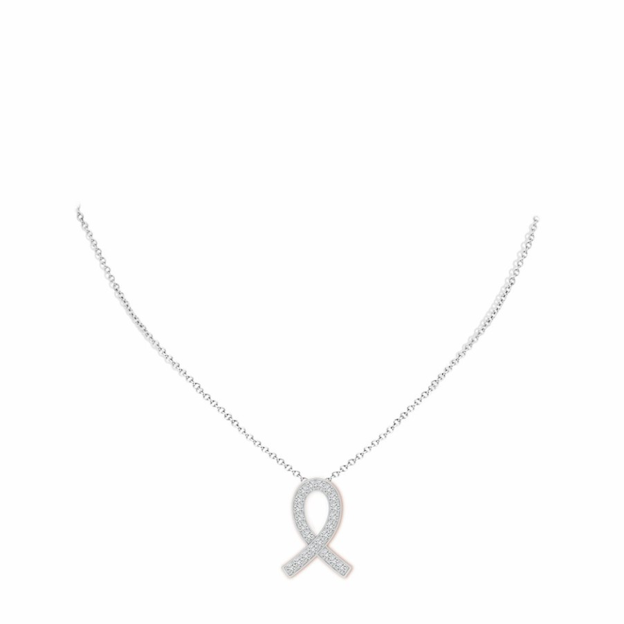 Necklaces Angara Diamond | Pave-Set Diamond Awareness Ribbon Pendant