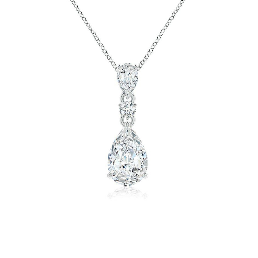 Necklaces Angara Diamond | Lab-Grown Pear And Round Diamond Three Stone Pendant