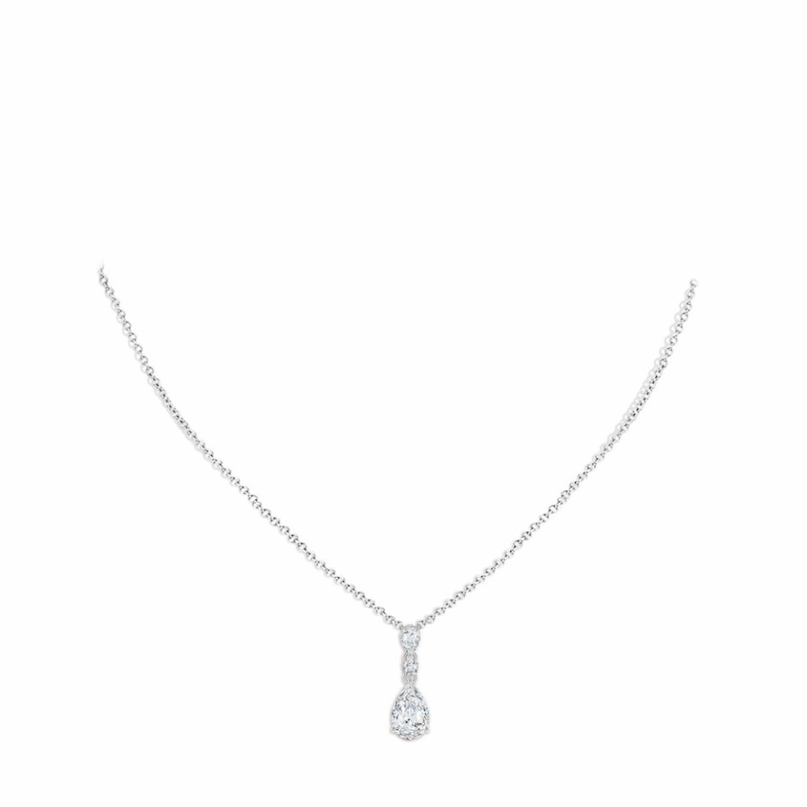 Necklaces Angara Diamond | Lab-Grown Pear And Round Diamond Three Stone Pendant