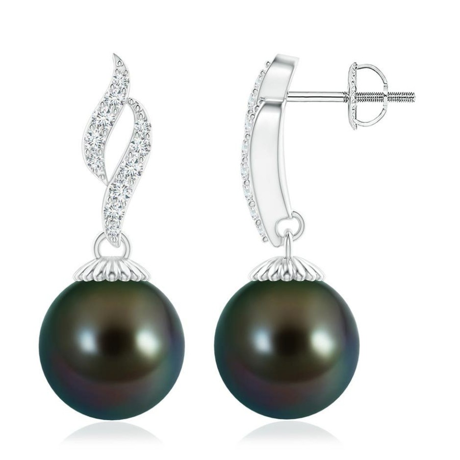 Earrings Angara Tahitian Pearl | Tahitian Pearl And Diamond Flame Earrings