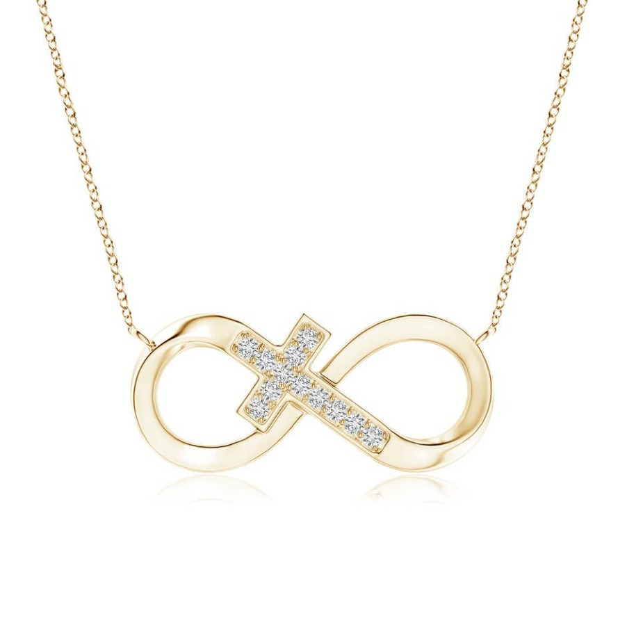 Necklaces Angara Diamond | Pave-Set Diamond Sideways Infinity Cross Pendant