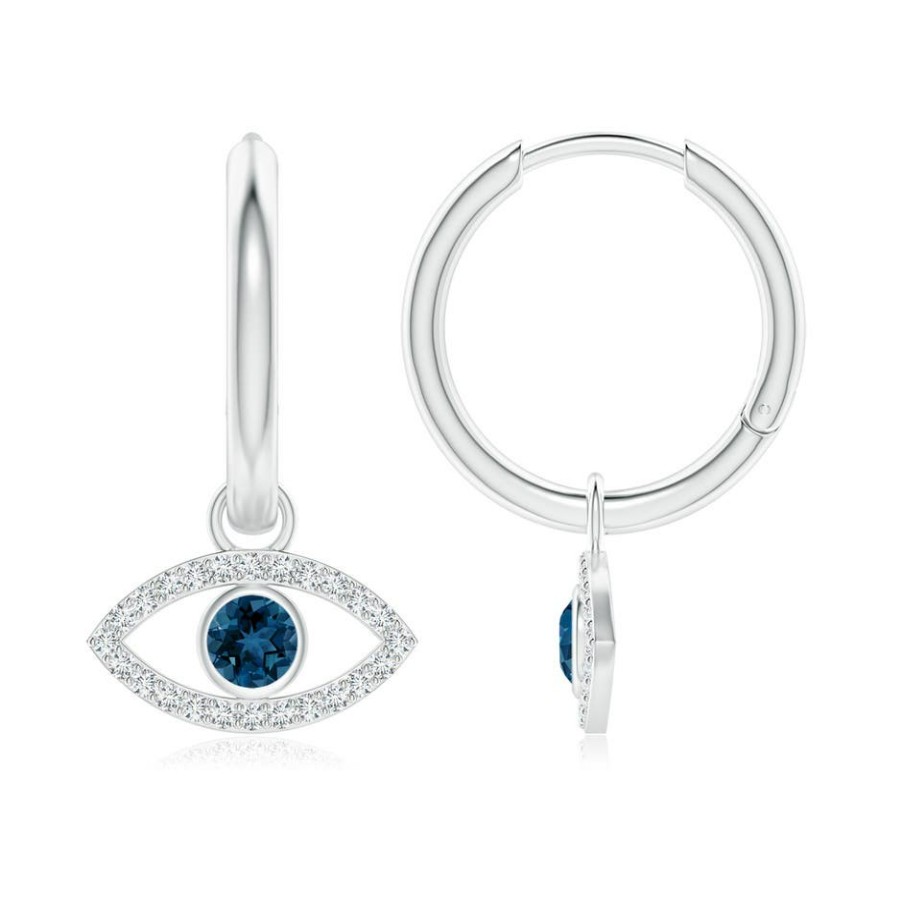 Earrings Angara London Blue Topaz | London Blue Topaz Evil Eye Hoop Earrings With Diamonds