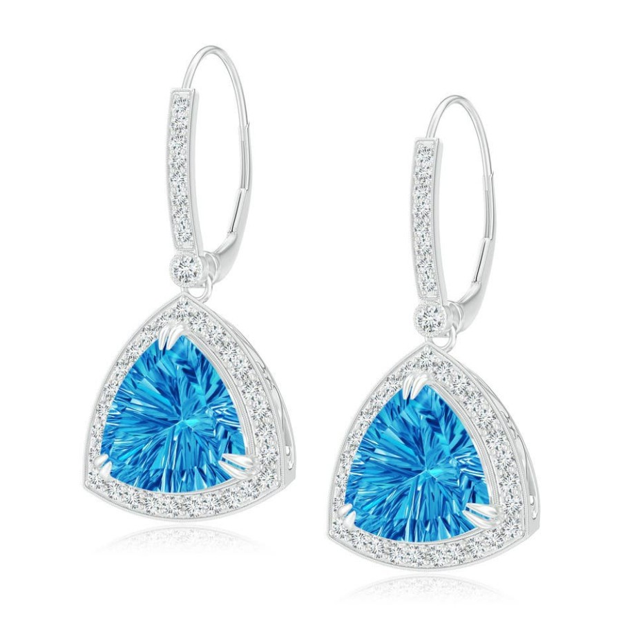 Earrings Angara Swiss Blue Topaz | Vintage Style Trillion Concave-Cut Swiss Blue Topaz Earrings