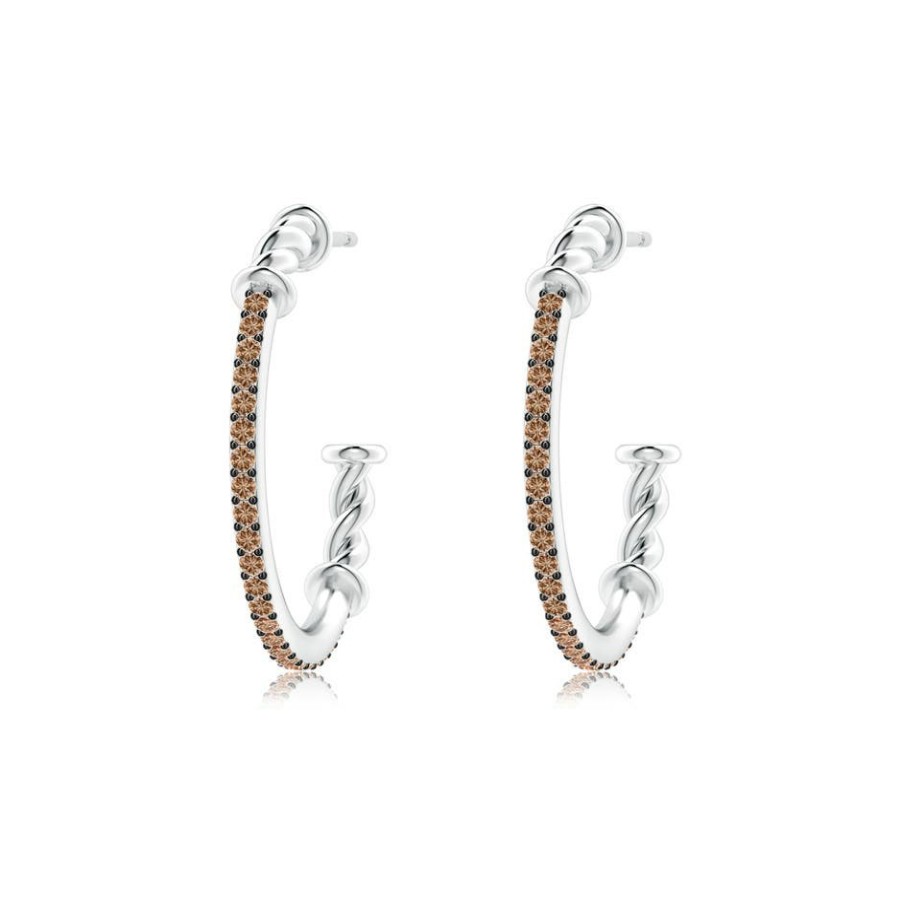 Earrings Angara Coffee Diamond | Prong-Set Round Coffee Diamond Twisted Wire Hoop Earrings