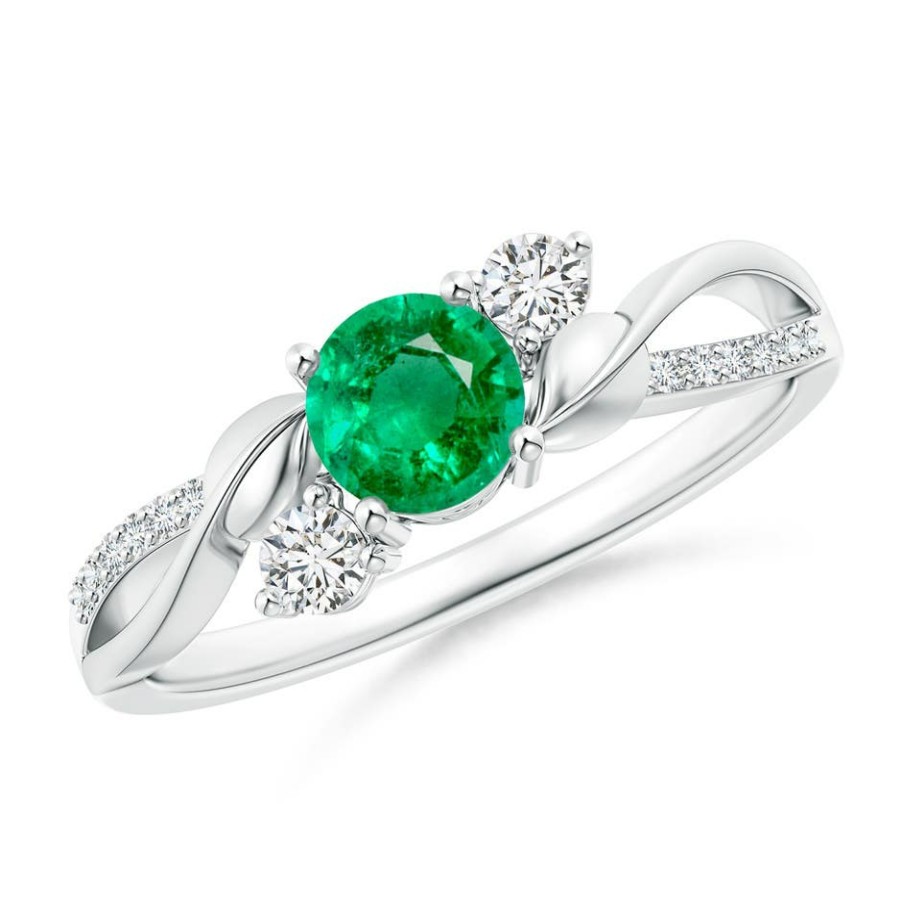 Rings Angara Emerald | Emerald And Diamond Twisted Vine Ring