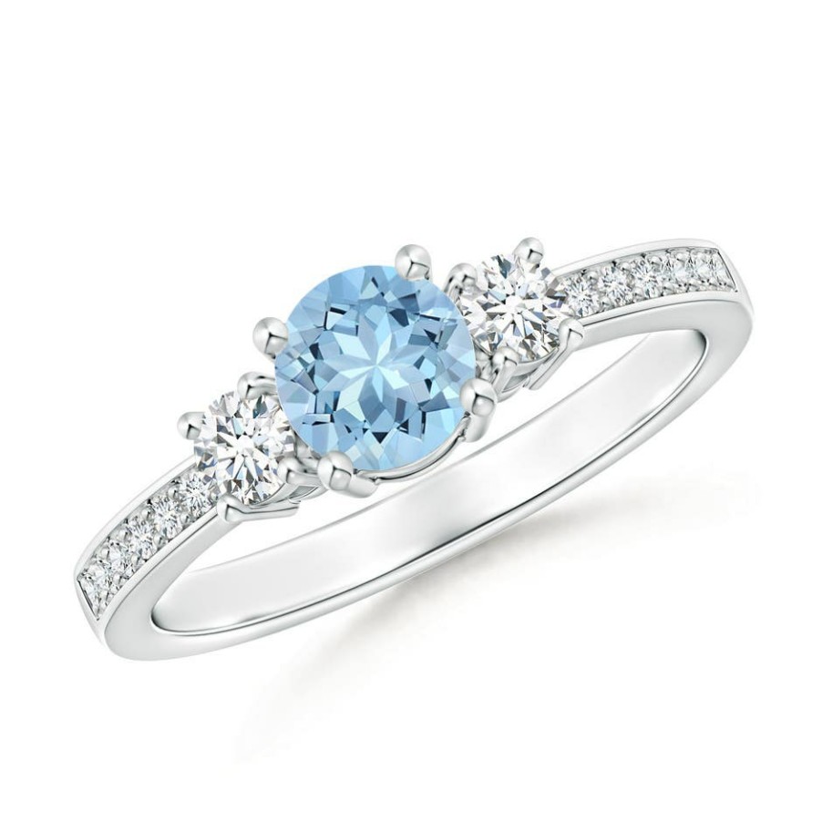 Rings Angara Aquamarine | Classic Three Stone Aquamarine And Diamond Ring