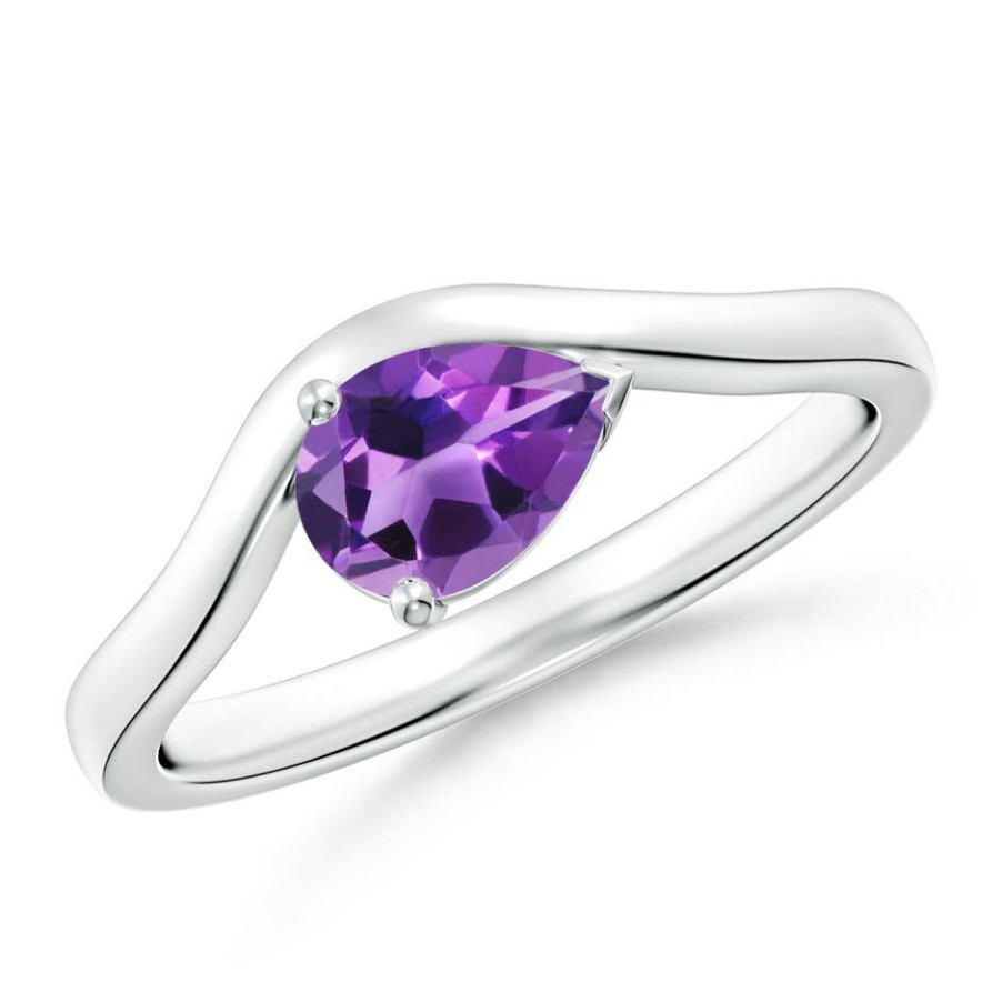 Rings Angara Amethyst | East-West Pear Amethyst Wave Shank Solitaire Ring